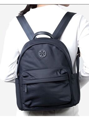 Tory Burch Ella Nylon Backpack - black - excellent preowned condition- clean